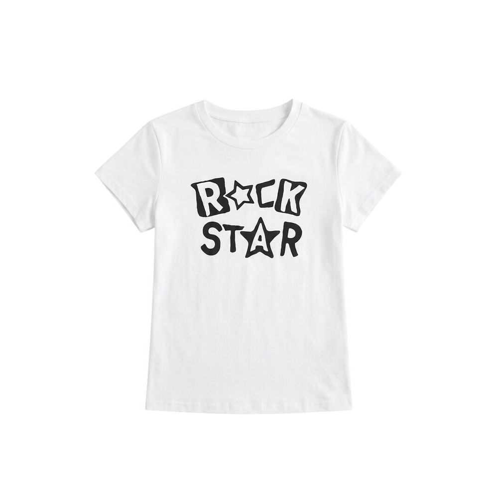 Rock Star Graphic T-Shirt White Cotton Short Sleeve Crewneck Top Small
